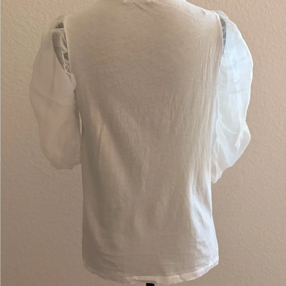 ZARA White Blouse with Tulle Puff Sleeves | Romantic Feminine Top